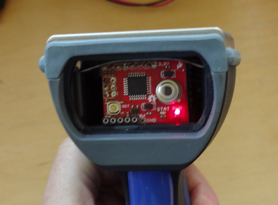 IR Temperature monitor front showing Sparkfun PCB