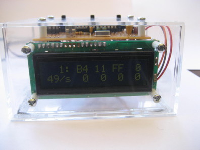 DMX Readout front showing data displayed on LCD