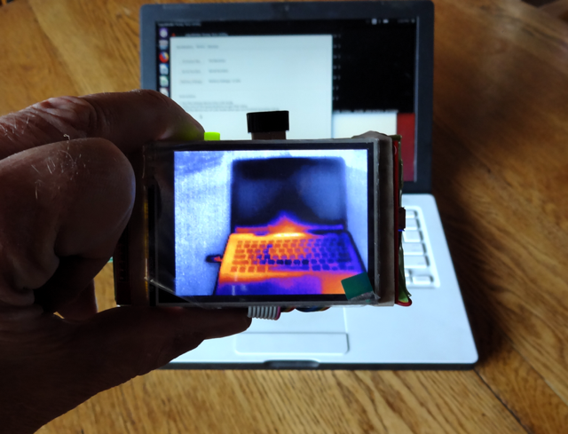 A thermal image of a MacBook taken by the Pocketbeagle-based thermal imaging camera